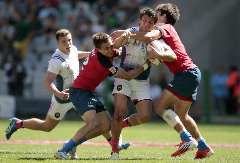 Jérémy Aicardi et les Bleus du 7 battus par les Russes en finale du Challenge Trophy (GIANLUIGI GUERCIA / AFP).