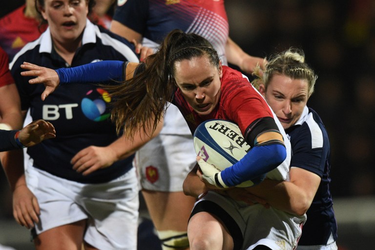 Les Bleues de Jade Le Pesq, auteur d'un doublé, se sont bien rattrapées contre l'Écosse (Xavier Leoty / AFP).