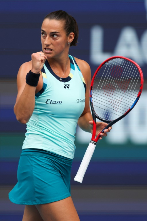La Française Caroline Garcia en huitièmes de finale du WTA 1000 de Miami le 25 mars 2024 en Floride