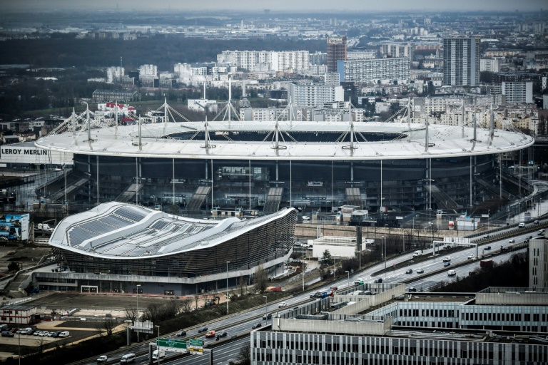Le Stade de France et le Centre aquatique olympique construit pour les Jeux olympiques. Saint-Denis, le 7 février 2024