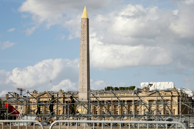 Le chantier de construction du site du Parc Urbain de La Concorde pour les prochains Jeux Olympiques de Paris 2024, le 8 avril 2024