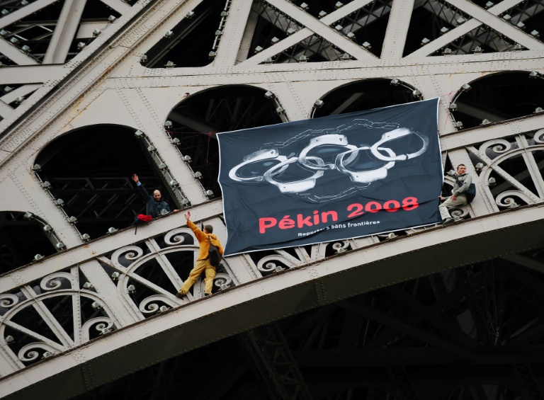 Manifestation lors du passage de la flamme Olympique des JO de Pekin, le 8 avril 2008 à Paris