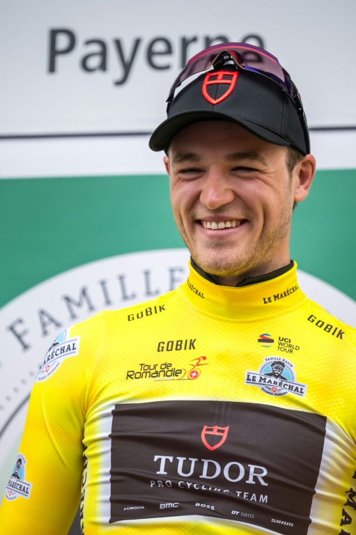 Le Néerlandais Maikel Zijlaard vainqueur du prologue du Tour de Romandie cycliste, le 24 avril 2024 à Payerne (Suisse)