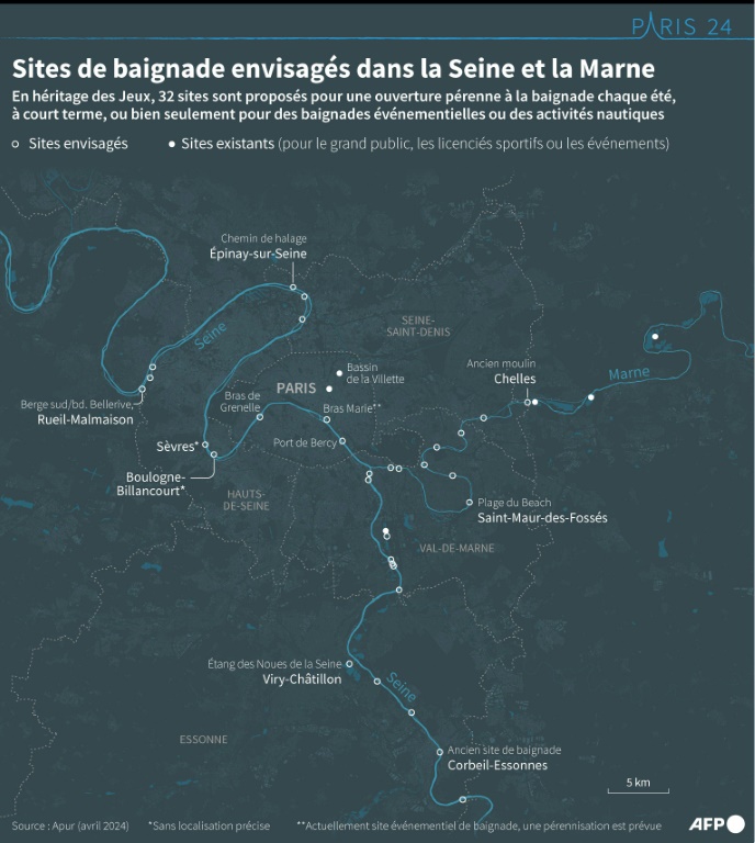 Sites de baignade envisagés dans la Seine et la Marne