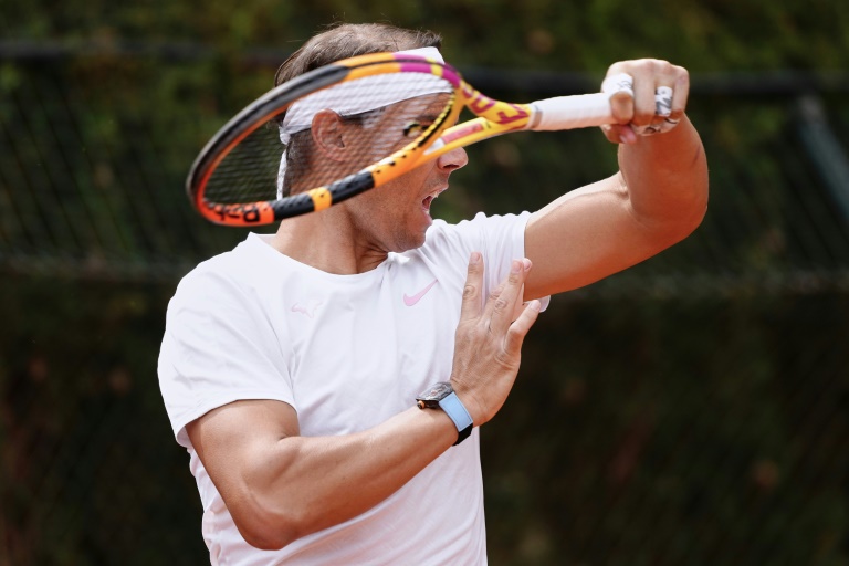 L'Espagnol Rafael Nadal à l'entraînement, le 15 avril 2024