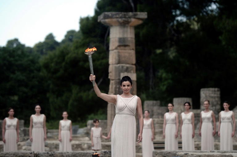 La flamme olympique le 10 mai 2012 lors de la cérémonie d'allumage dans l'ancienne Olympie