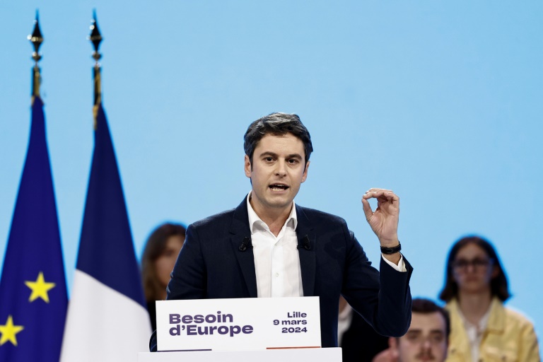 Le Premier ministre Gabriel Attal lors du lancement de la campagne des élections européennes de la majorité présidentielle à Lille, le 9 mars 2024