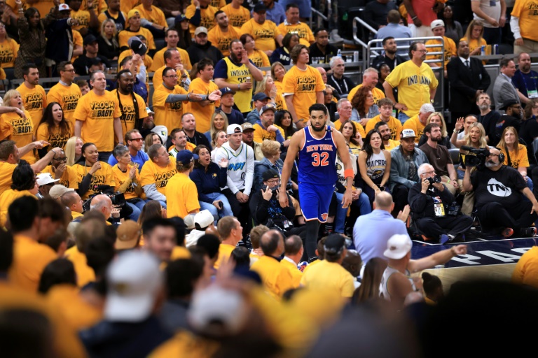Karl-Anthony Towns lors du match 3 de la finale de conférence Est de NBA entre les New York Knicks et les Indiana Pacers, le 25 mai 2025 à Indianapolis