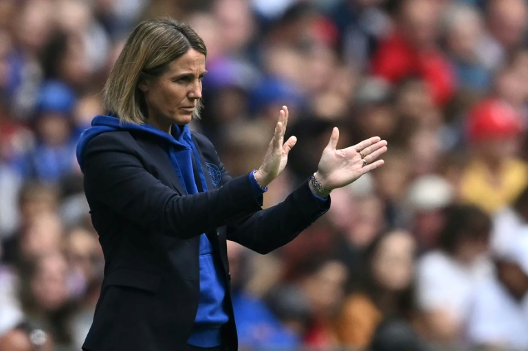 L'entraîneuse française de Chelsea Sonia Bompastor, lors de la finale de la Cup remportée face à Manchester United, le 18 mai 2025 à Wembley