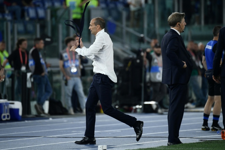 Massimiliano Allegri après son expulsion de la finale de la Coupe d'Italie entre la Juventus et l'Atalanta le 15 mai 2024