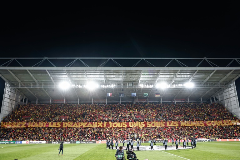 Une des tribunes du stade Bollaert-Delelis lors d'un match de Ligue Europa entre le RC Lens et Fribourg le 15 février 2024