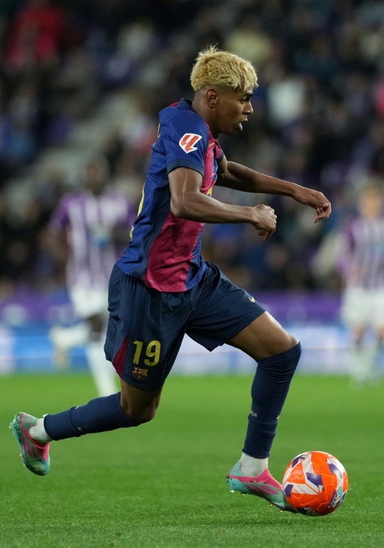 Le prodige du FC Barcelone Lamine Yamal lors de la victoire en Liga à Valladolid (3-1), le 3 mai 2025