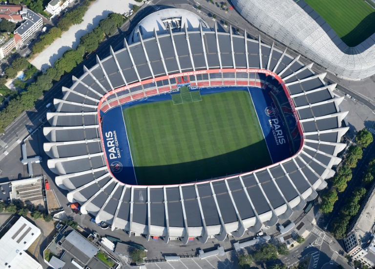 Vue aérienne du Parc des Princes, le 14 juillet 2018 à Paris