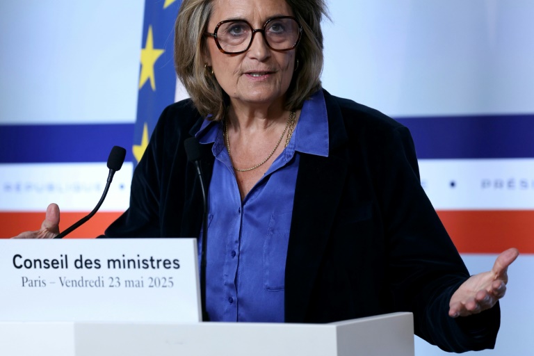 La porte-parole du gouvernement Sophie Primas, lors d'une conférence de presse, le 23 mai 2025 à Paris