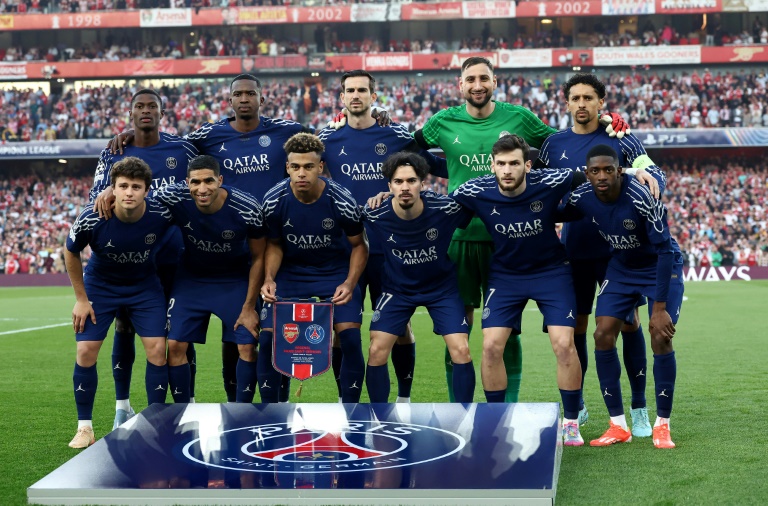 L'équipe du club de football du Paris Saint-Germain avant le match aller de Ligue des champions contre Arsenal à l'Emirate Stadium à Londres le 29 avril 2025.