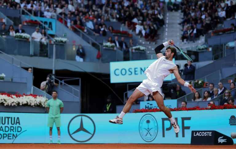 L'Italien Lorenzo Musetti lors de sa demi-finale du Masters 1000 de Madrid face au Britannique Jack Draper le 2 mai 2025