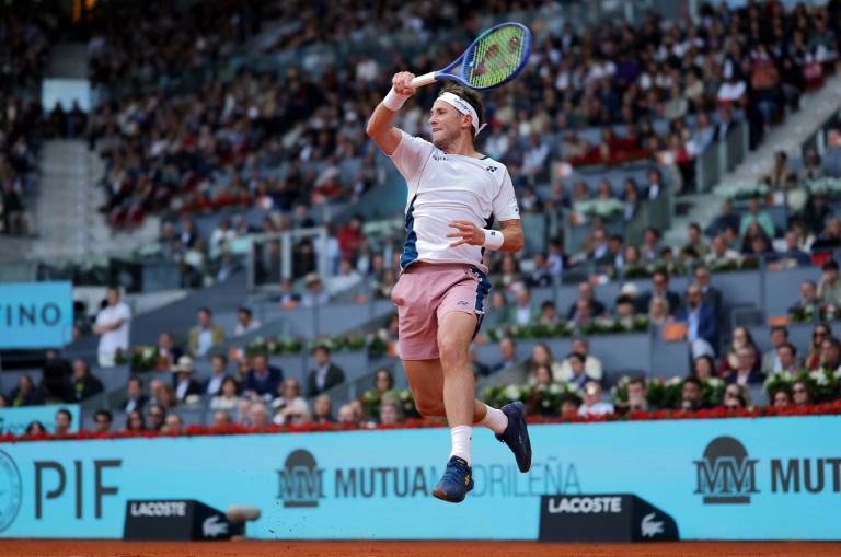 Le Norvégien Casper Ruud en finale du Masters 1000 de Madrid contre le Britannique Jack Draper le 4 mai 2025 à Madrid