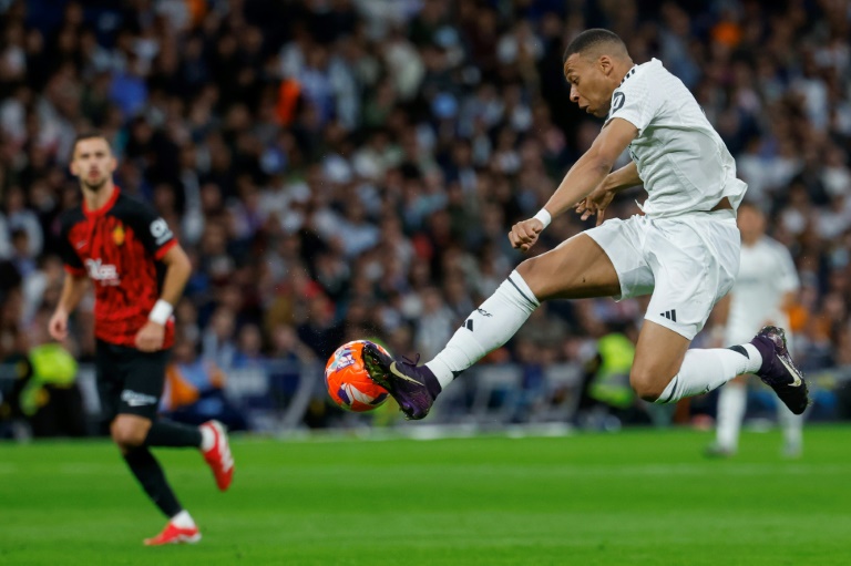 Kylian Mbappe lors du match du Real contre Majorque en Liga, le 14 mai 2025 à Madrid