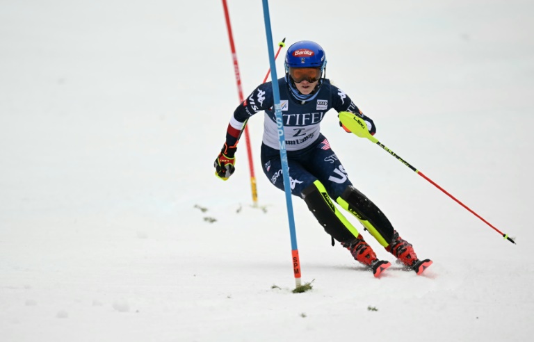 Mikaela Shiffrin lors de l'épreuve de slalom des Finales de la saison, à Sun Valley, aux Etats-Unis, le 27 mars 2025