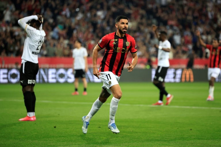 Morgan Sanson auteur de l'unique but de la victoire de Nice contre Reims à l'Allianz Riviera, le 2 mai 2025