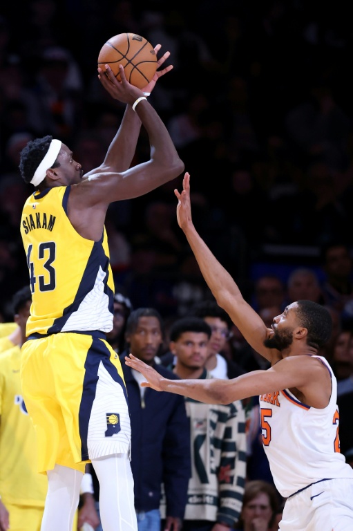 Pascal Siakam (Indiana Pacers) lors du match 2 de la finale de Conférence Est de NBA face aux Knicks, au Madison Square Garden de New York le 23 mai 2025.