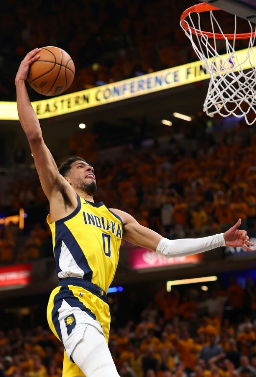 Tyrese Haliburton lors du match 3 de la finale de conférence Est de NBA entre les Indiana Pacers et les New York Knicks, le 25 mai 2025 à Indianapolis