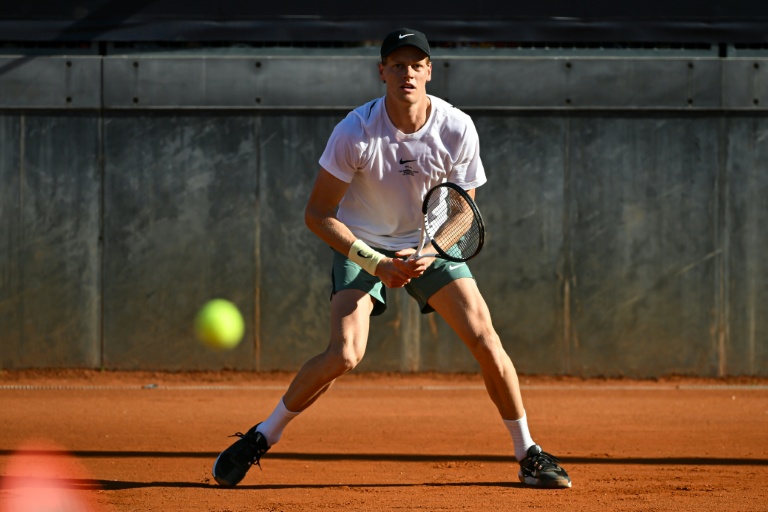 L'Italien Jannik Sinner à l'entraînement avant le Masters 1000 de Rome le 7 mai 2025