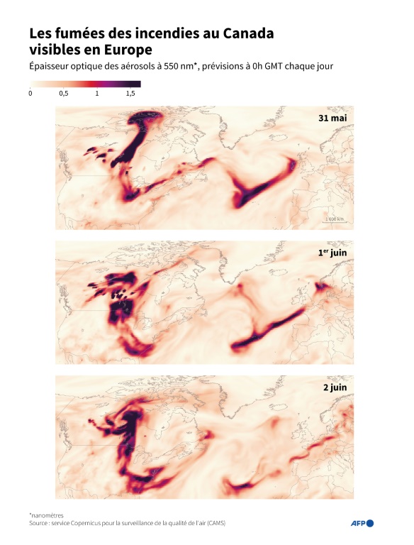 Les fumées des incendies au Canada visibles en Europe