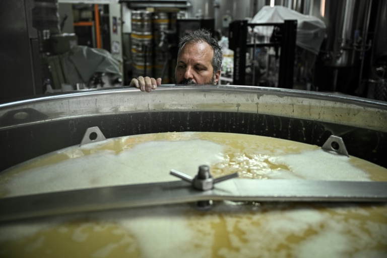 Un employé contrôle les opérations de brassage, le 20 juin 2025 dans la Brasserie Croix de Chavaux à Montreuil, en Seine-Saint-Denis