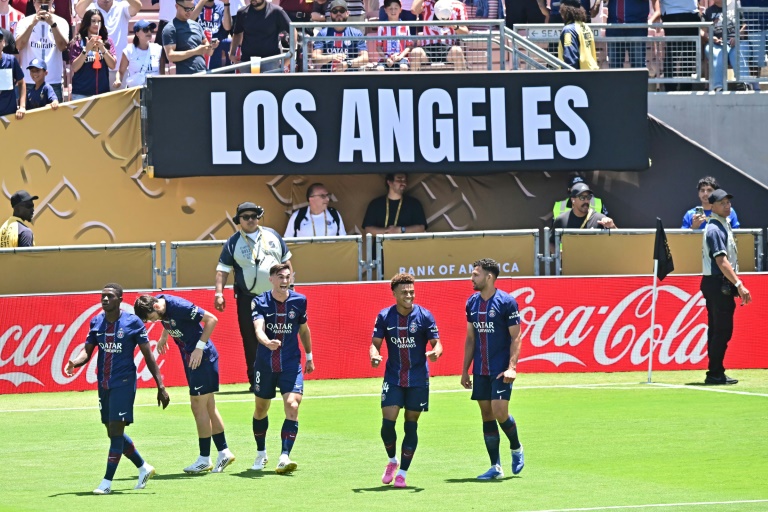 Les joueurs du PSG lors de leur premier match du Mondial des clubs, contre l'Atlético Madrid (4-0), le 15 juin 2025 à Los Angeles
