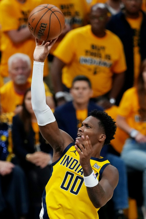 Bennedict Mathurin, l'ailier canadien des Indiana Pacers pendant le troisième match des Finales NBA 2025 contre le Oklahoma City Thunder, à Indianapolis, le 11 juin 2025