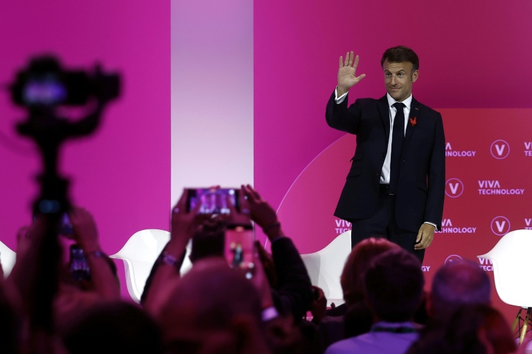 Le président français Emmanuel Macron, le 14 juin 2023 au salon Vivatech, à Paris