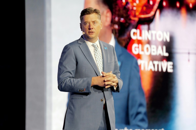 Le maire d'Oklahoma City David Holt s'exprimant lors de l'assemblée annuelle de la Fondation Clinton à New York, le 23 septembre 2024