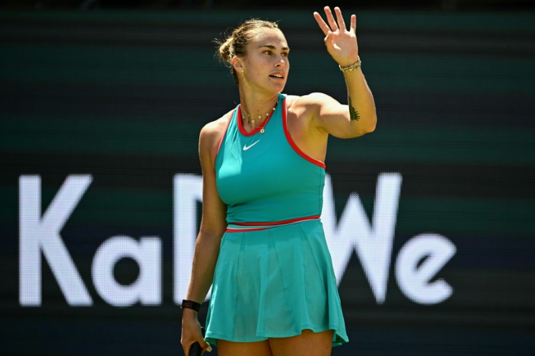 La Bélarusse Aryna Sabalenka lors de sa demi-finale du tournoi de Berlin contre la Tchèque Marketa Vondrousova le 21 juin 2025