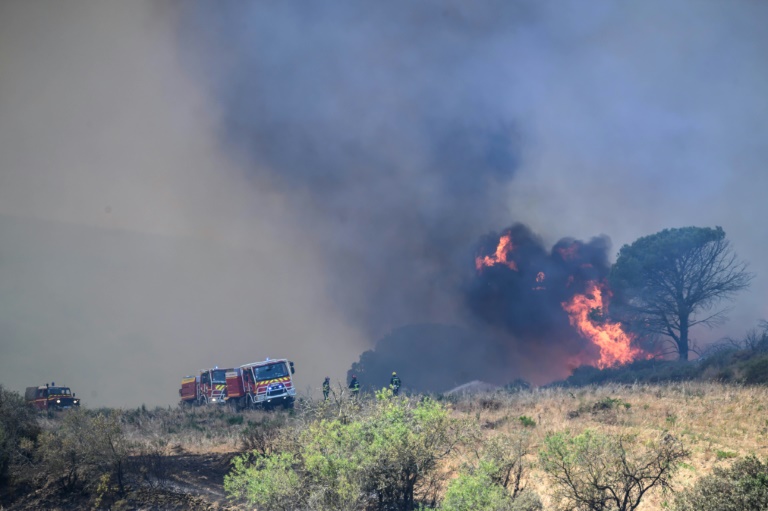 Les sapeurs-pompiers luttent contre un incendie à Bizanet, dans l'Aude, le 30 juin 2025