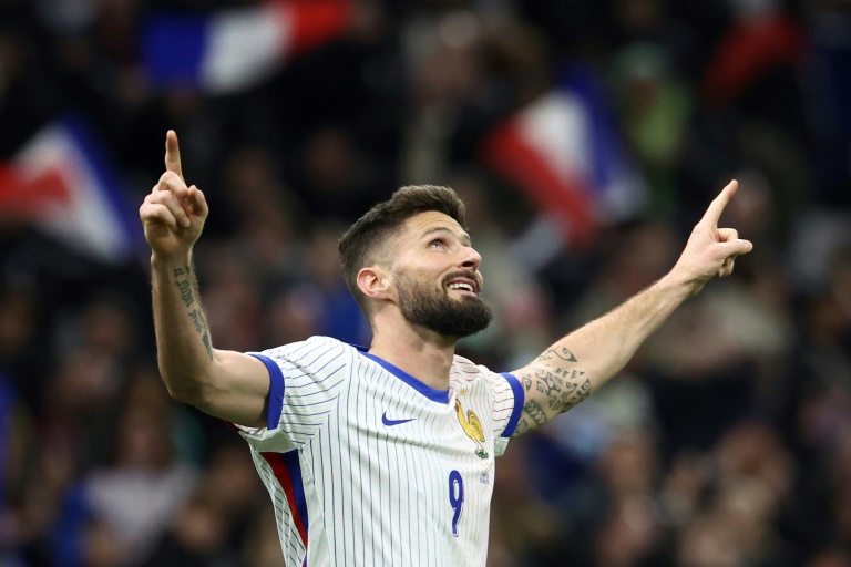 Olivier Giroud buteur pour l'équipe de France contre le Chil au stade Vélodrome le 26 mars 2024