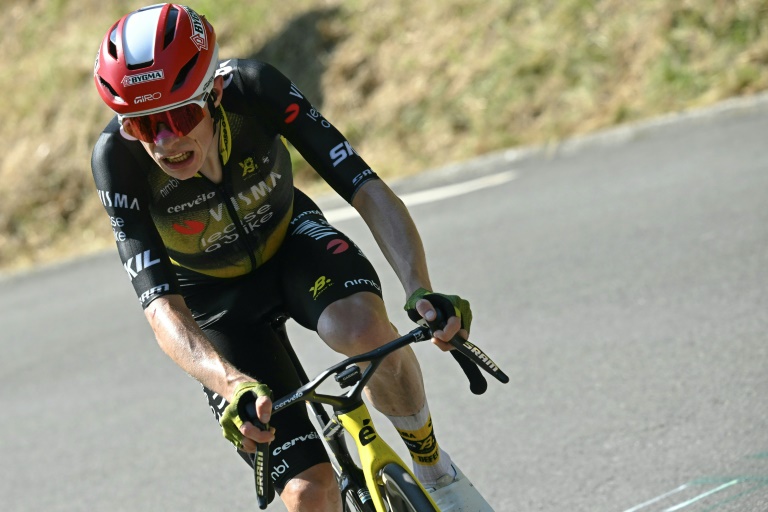 Jonas Vingegaard grimaçant dans la montée finale vers Hautacam, lors de la 12e étape du Tour de France, le 17 juillet 2025