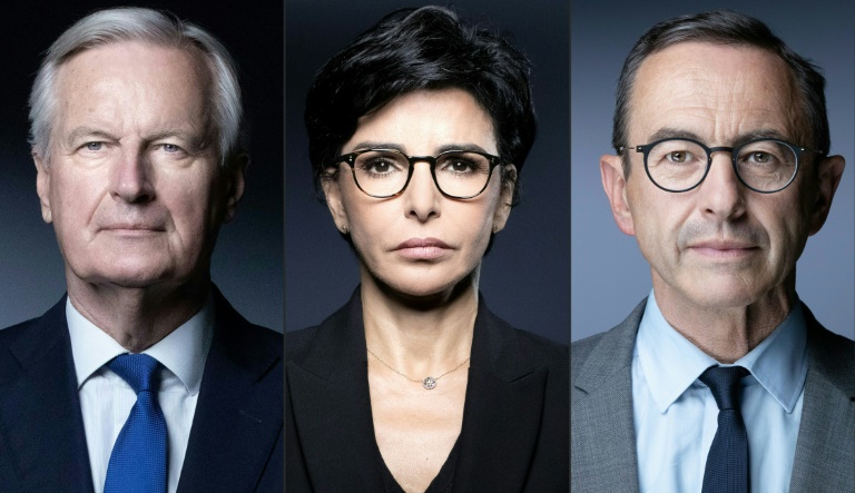 L'ancien Premier ministre Michel Barnier, la ministre de la Culture et maire du VIIe arrondissement de Paris Rachida Dati et le patron du parti LR Bruno Retailleau - photomontage