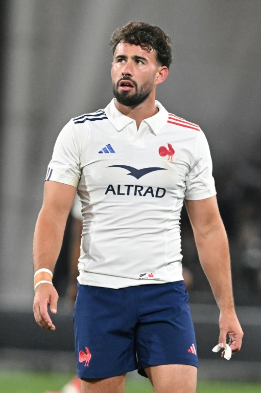 Le Français Antoine Hastoy lors du premier test international de rugby de la tournée d'été entre la Nouvelle-Zélande et la France, à Dunedin, le 5 juillet 2025