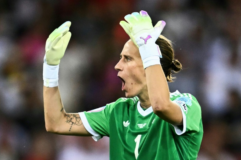 La gardienne de but de l'équipe d'Allemagne Ann-Katrin Berger lors de la demi-finale de l'Euro-2025 femmes contre l'Espagne au stade Letzigrund Stadium à Zurich le 23 juillet 2025.
