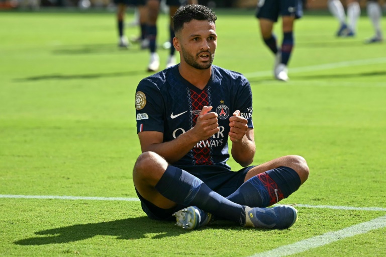 Gonçalo Ramos célèbre un but lors de la demi-finale du Mondial des clubs remportée par le PSG contre le Real Madrid, le 9 juillet 2025 à East Rutherford