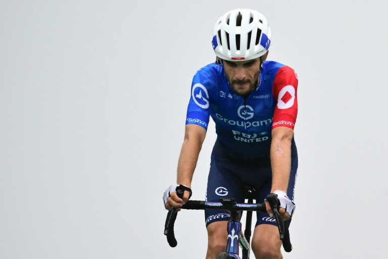 Le Français Guillaume Martin lors de l'arrivée de la 14e étape du Tour de France à Luchon-Superbagnères, le 19 juillet 2025