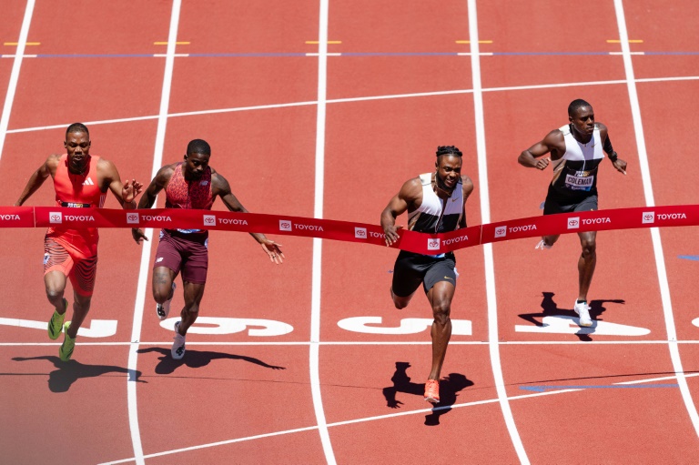 Le Jamaïcain Kishane Thompson remporte le 100m de la Prefontaine Classic d'Hayward Field le 5 juillet 2025 à Eugene aux Etats-Unis