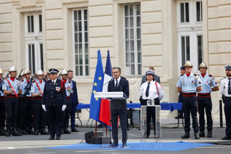 Le ministre de l'Intérieur Bruno Retailleau lors d'une cérémonie marquant le 81e anniversaire de la libération de Paris, le 26 août 2025 à la préfecture de police à Paris