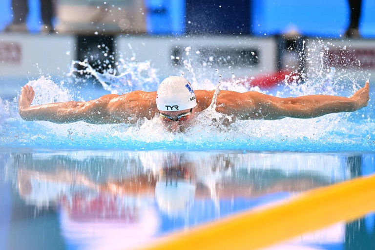 Le Français Maxime Grousset en finale du 100 m papillon des Mondiaux de natation le 12 août 2025 à Singapour
