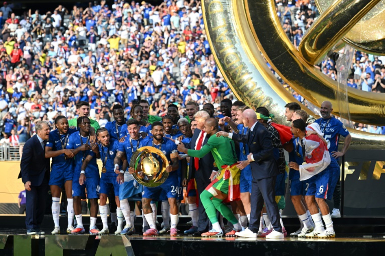 Les joueurs de Chelsea vainqueurs du Mondial des clubs face au PSG, au MetLife Stadium dans le New Jersey le 13 juillet 2025.