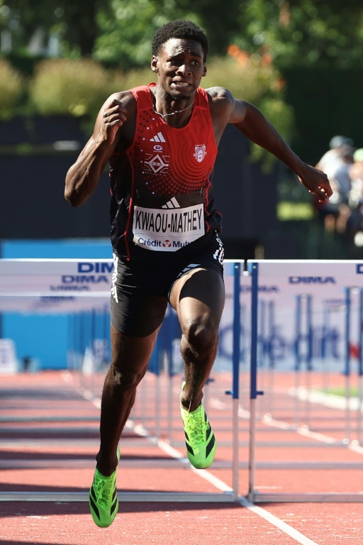 Just Kwaou-Mathey remporte le 110 m haies des championnats de France d'athlétisme, à Talence, le 3 août 2025