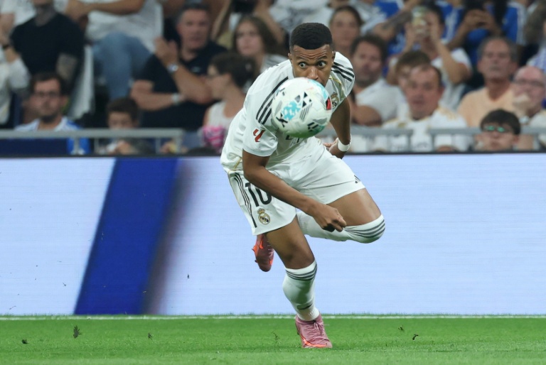 L'attaquant du Real Madrid Kylian Mbappé lors d'un match de championnat contre Osasuna, à Madrid le 19 aoput 2025.
