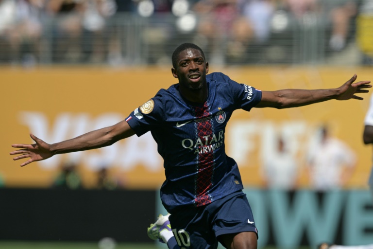 Ousmane Dembele célèbre un but lors de la demi-finale du Mondial des clubs contre le Real Madrid le 9 juillet au MetLife stadium, aux Etats-Unis.