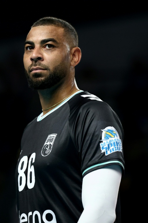 Earvin Ngapeth quand il évoluait à Poitiers en championnat de France, lors d'un match face à Narbonne dans la salle Frederic Lawson-Body à Poitiers, le 28 septembre 2024.